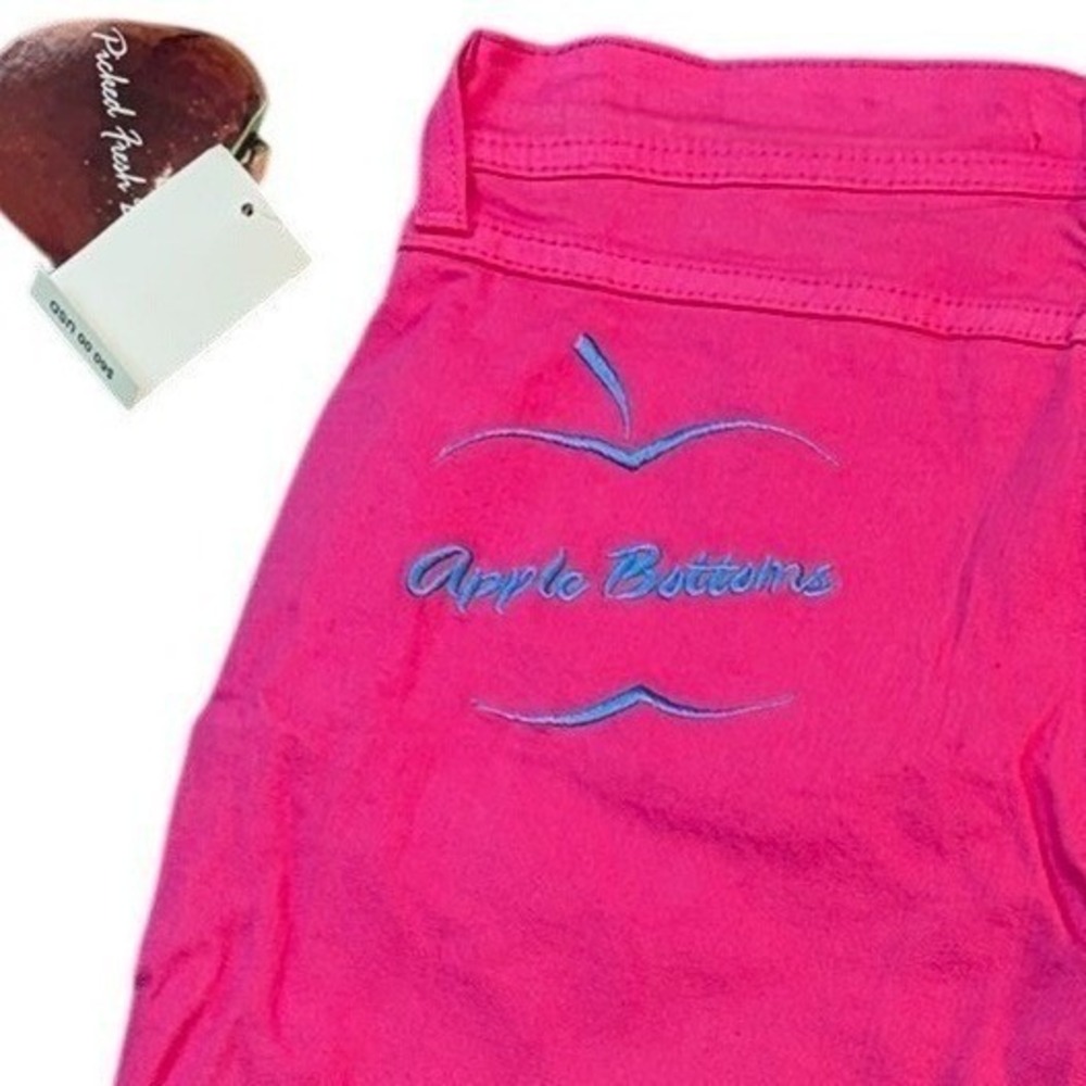 VTG Apple Bottoms Womens Size 2 Hot Pink Capri Pants Embroidered Cuffed‎ Denim